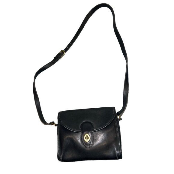 Vintage COACH Devon‎ Bag E4C-9908 Gold Turnlock Classic Black Leather 90s Purses - Picture 1 of 14